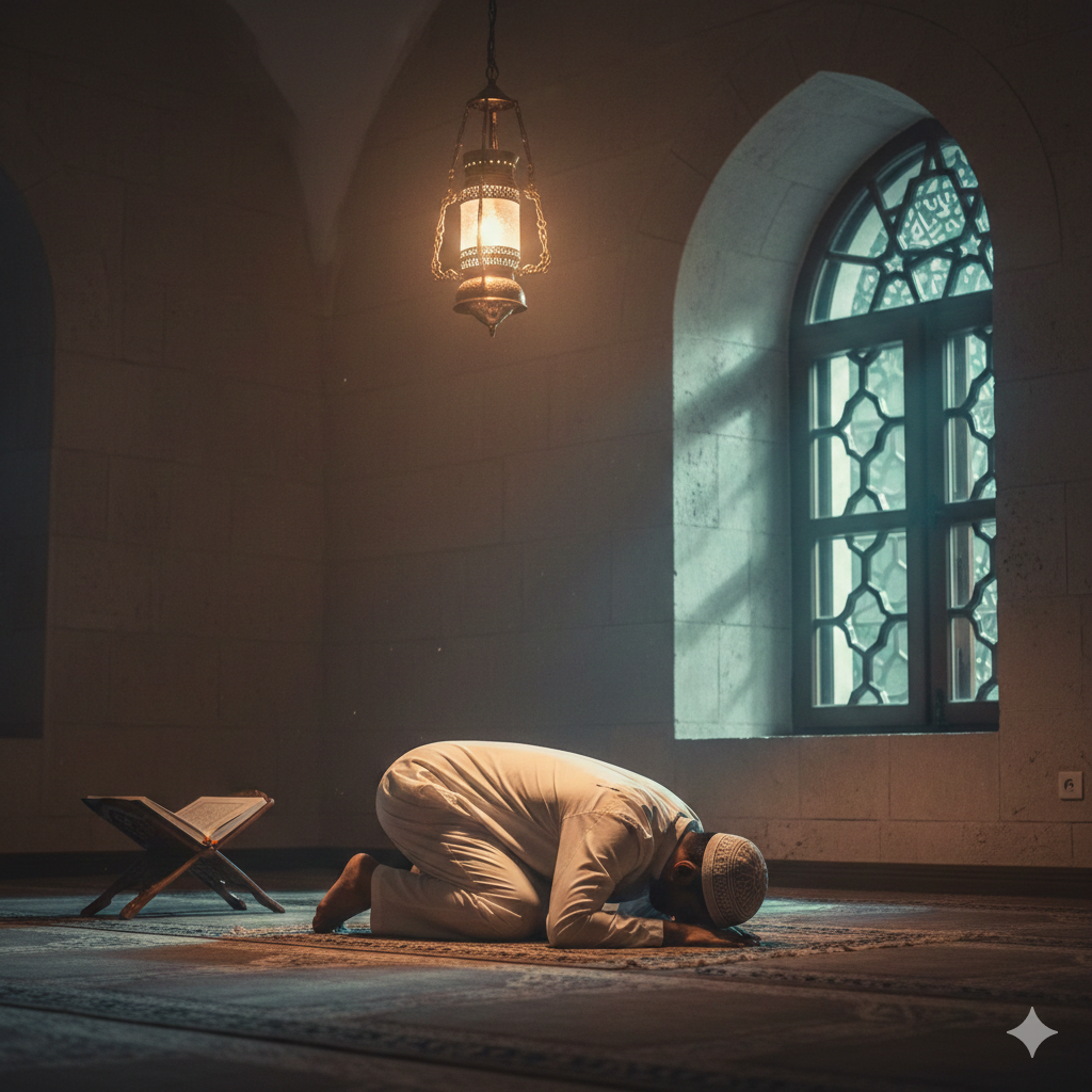 Peaceful Ramadan Prayer Scene at Night
