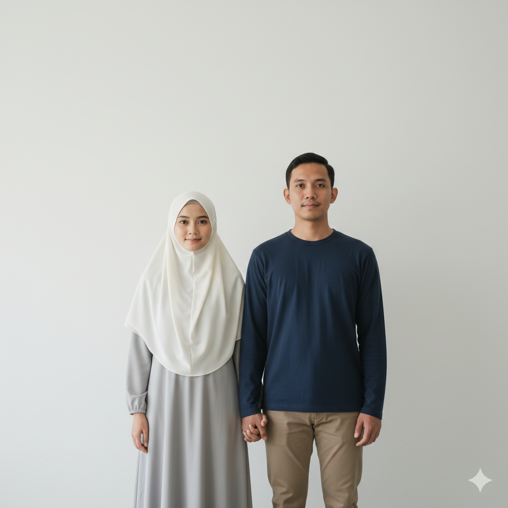 Muslim Couple Standing Side by Side with Calm Expression