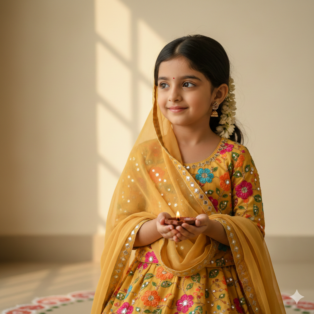 Natural Light Diwali Portrait of Girl in Ethnic Wear