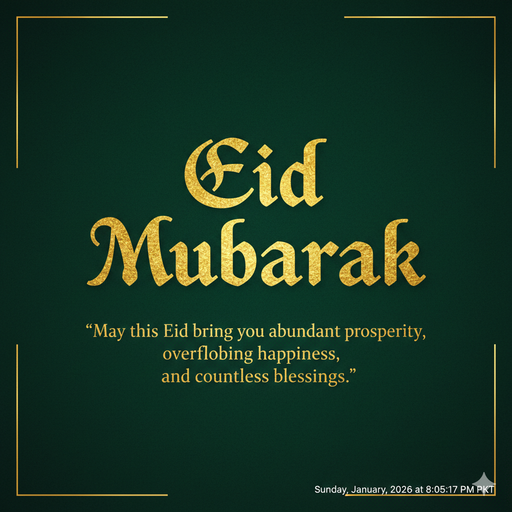 Elegant Eid Mubarak Image with Gold Text Quote