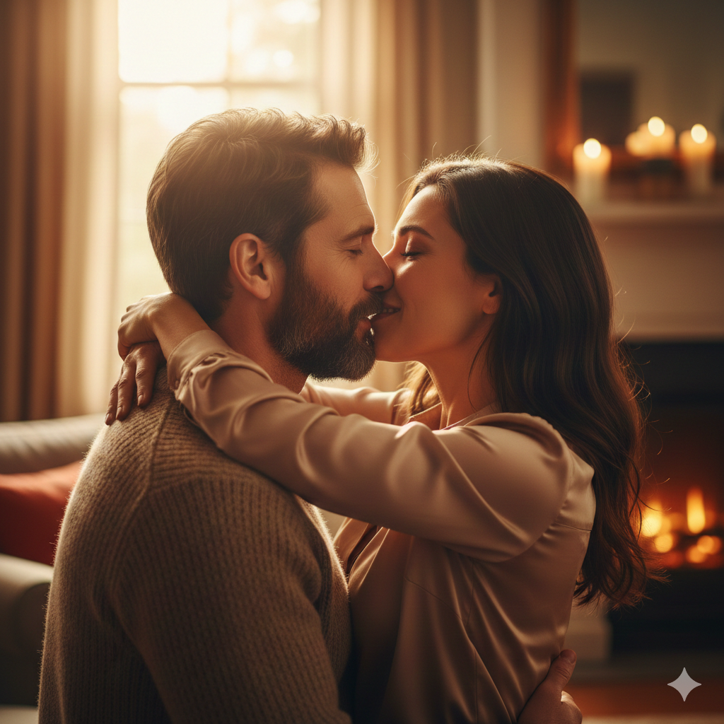Warm and Emotional Kiss Between Two Adults
