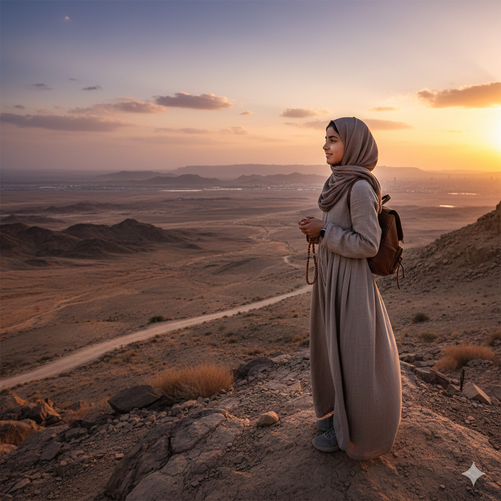 Spiritual Travel Portrait of Girl in Makkah Setting