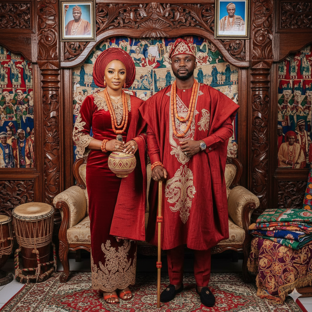 4. Traditional Wedding Couple Portrait in Cultural Attire