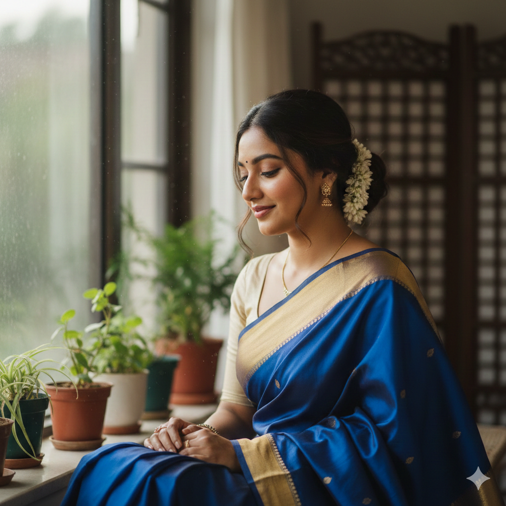 Indian Girl in Saree Portrait with Soft Natural Lighting
