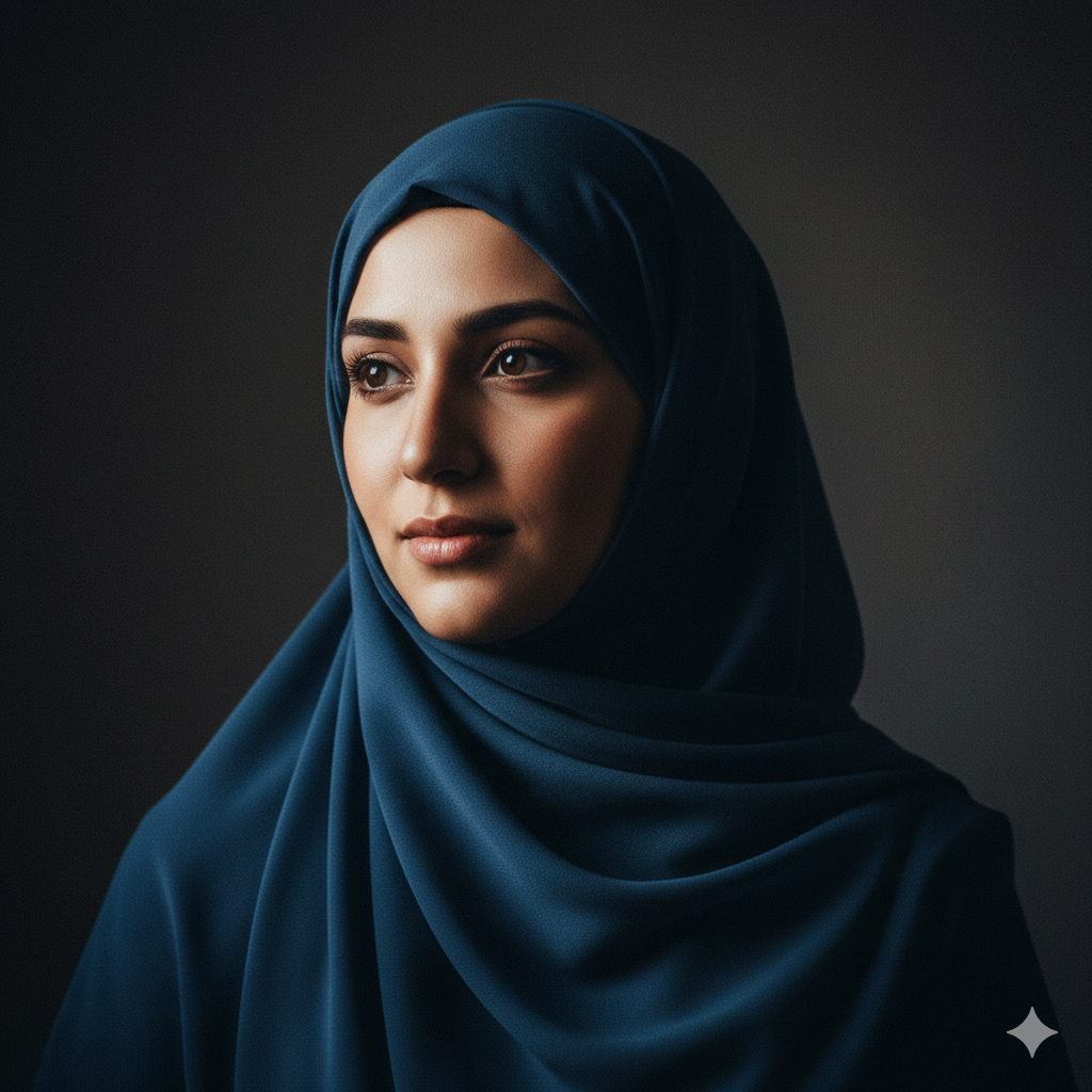 8. Graceful Muslim Woman in Hijab with Side‑Light Portrait Style