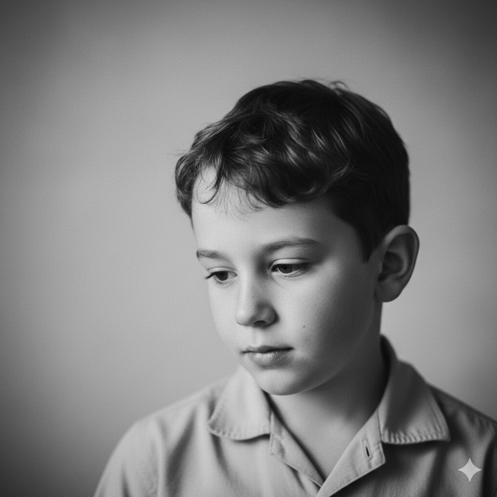  Classic Black and White Boy Photo with Soft Shadows