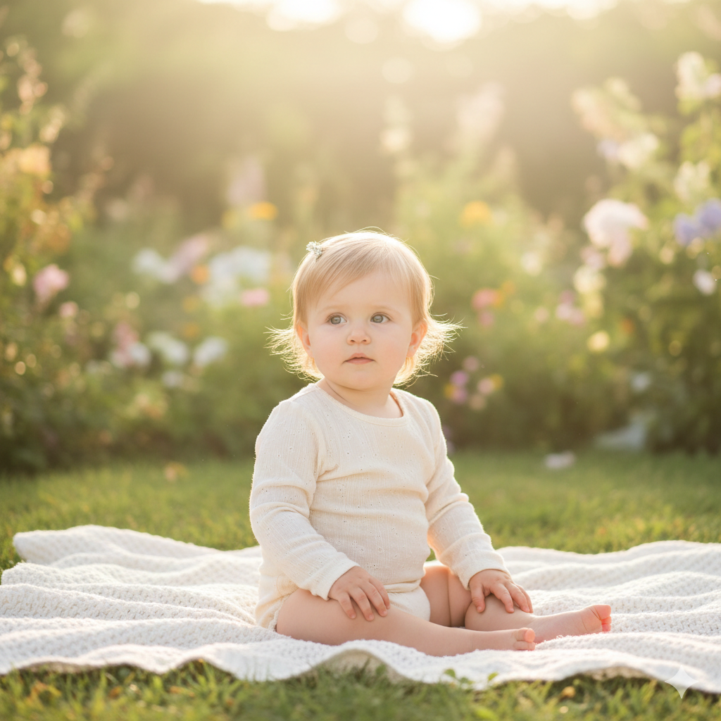 Outdoor Baby Girl Photo with Soft Morning Light