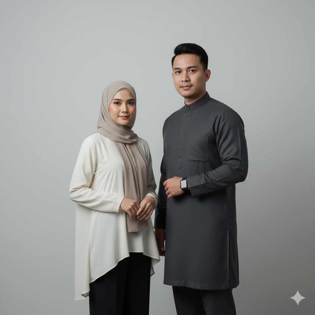 Modest Muslim Couple Portrait with Clean Background