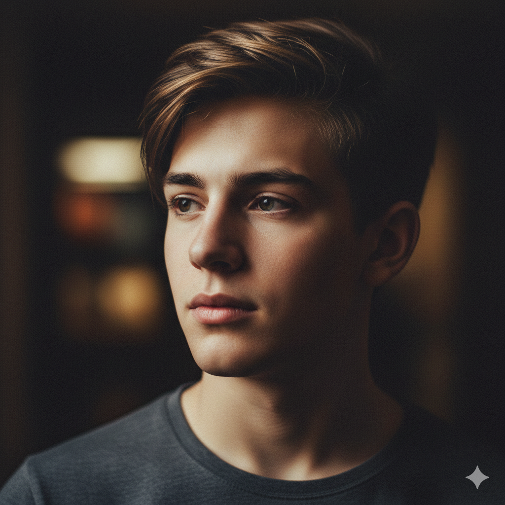 9. Stylish Boy Close‑Up Portrait with Soft Shadows