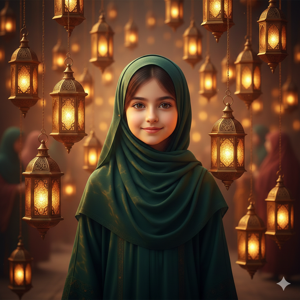 Ramadan Girl DP with Golden Lantern Aesthetic
