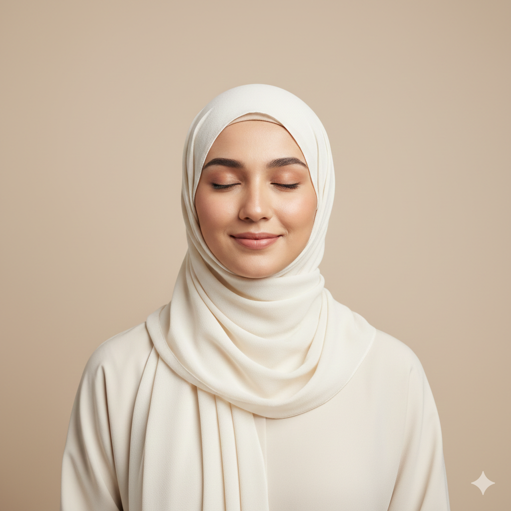 10. Muslim Woman Portrait with Serene Expression and Clean Aesthetic