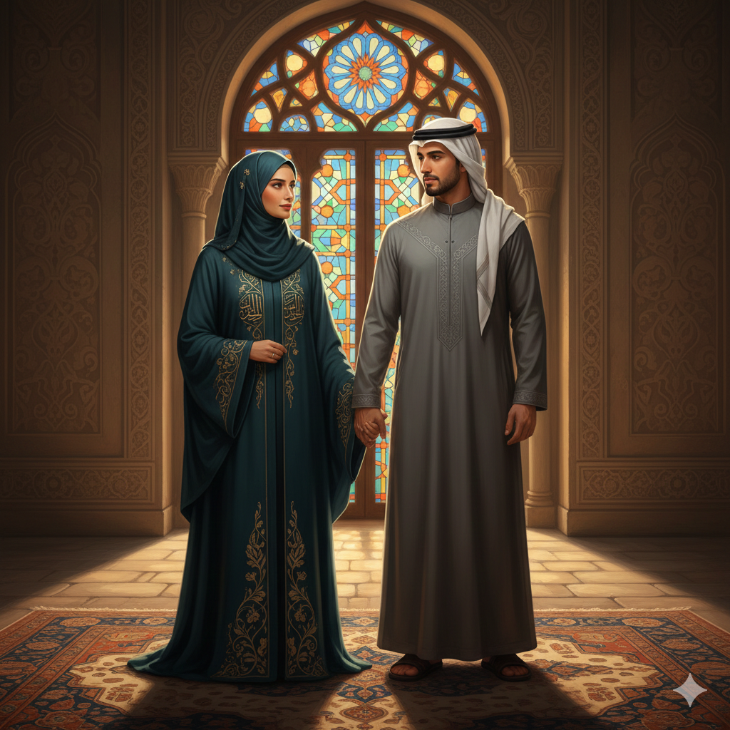 Muslim Couple Portrait with Serene Islamic Aesthetic