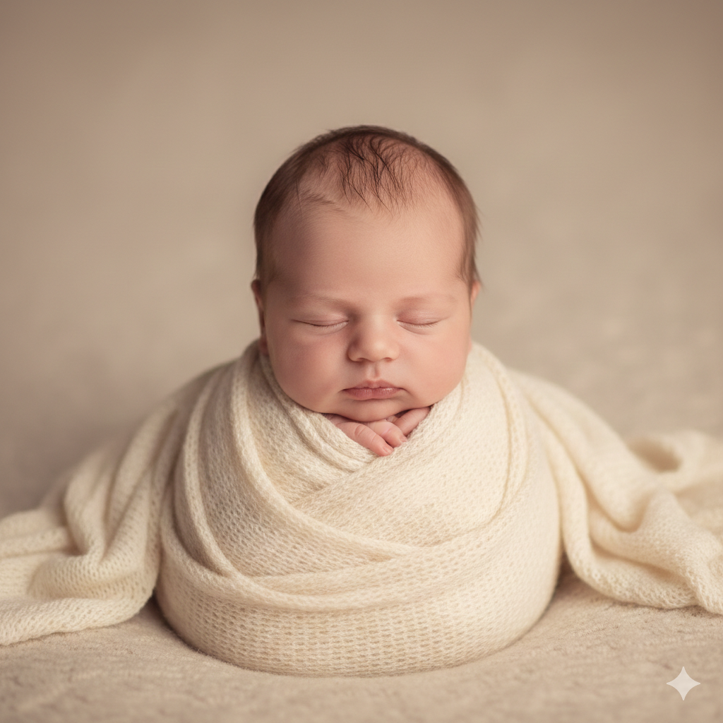 Baby Girl Wrapped in Soft Fabric with Gentle Lighting