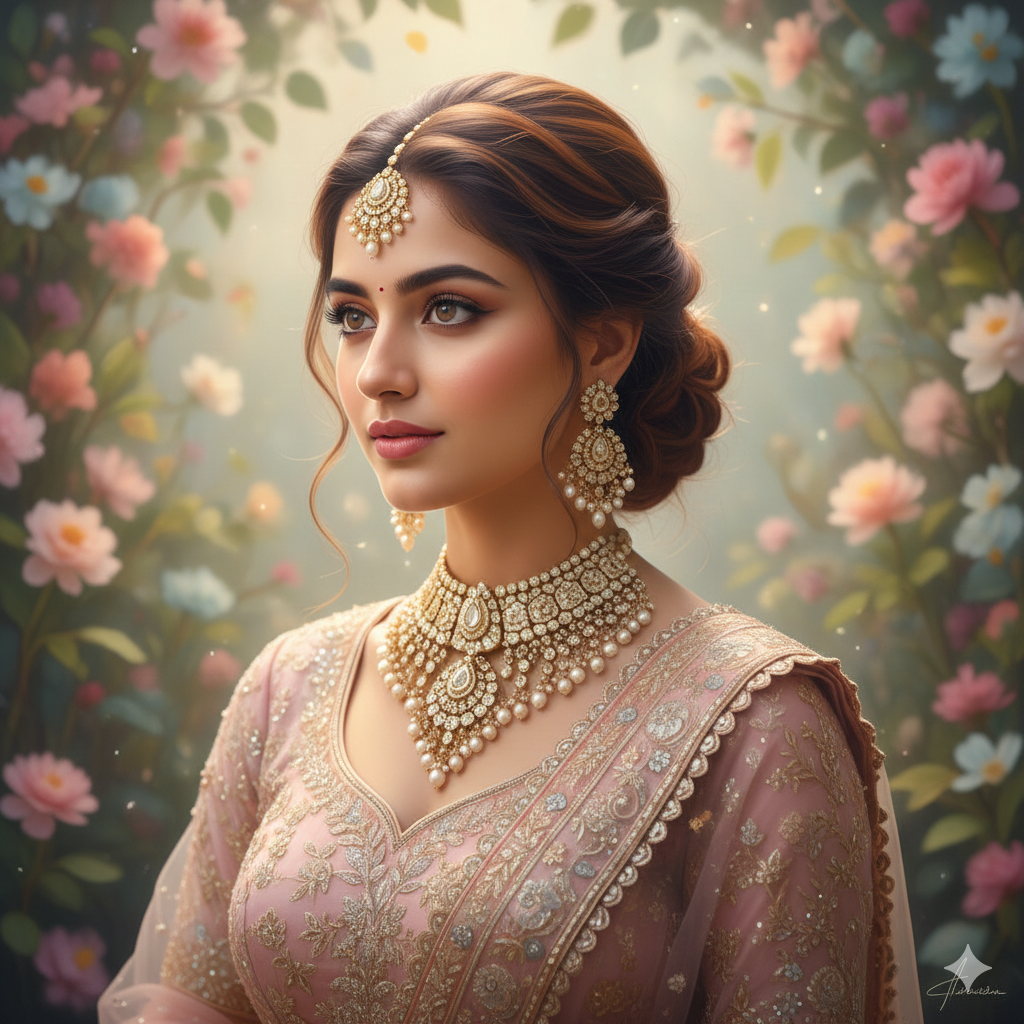 7. Lehenga Portrait with Traditional Jewelry and Soft Glow