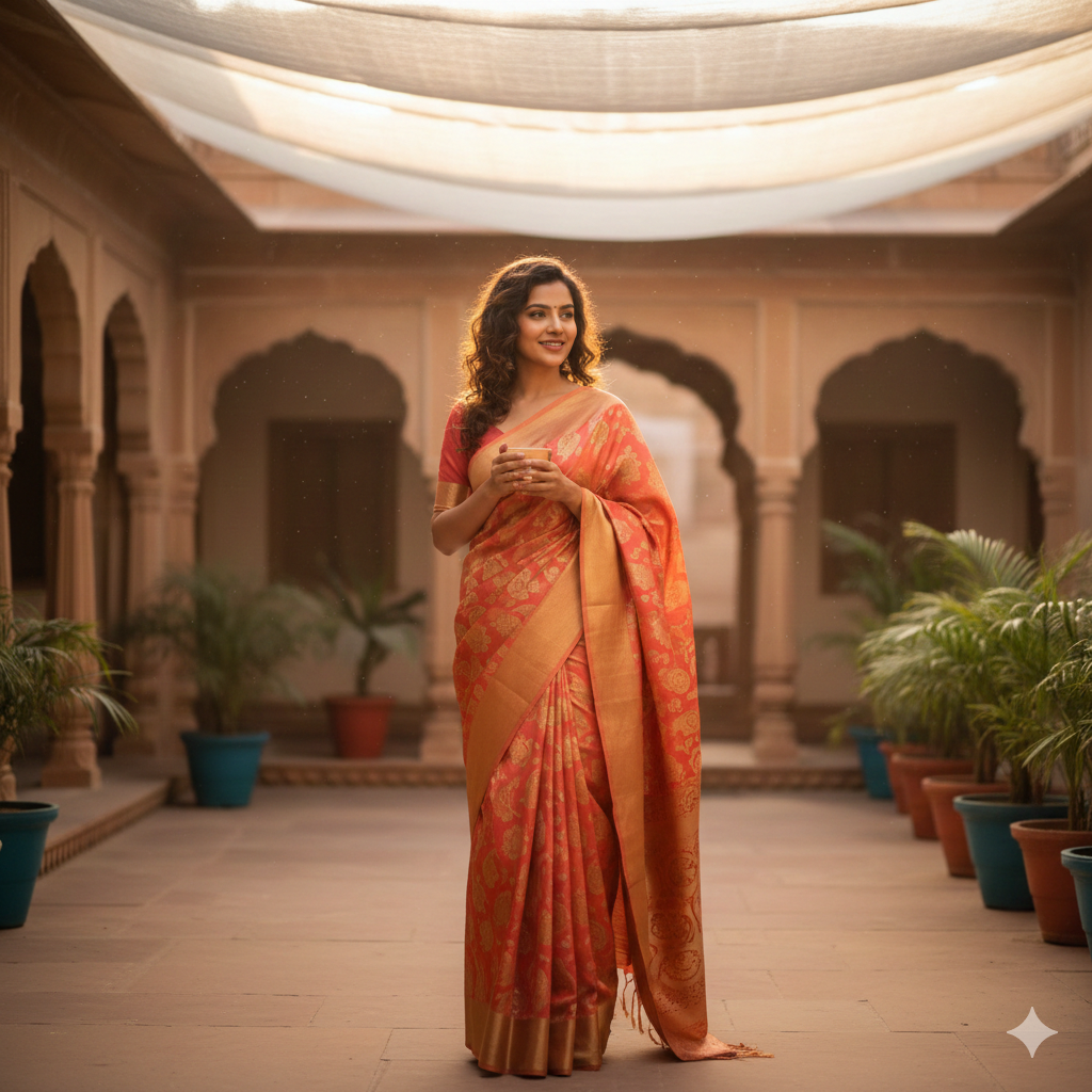 Girl in Saree with Soft Daylight and Warm Skin Tones