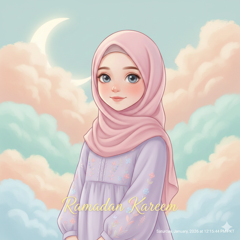 Cute Ramadan DP Girl with Pastel Color Palette