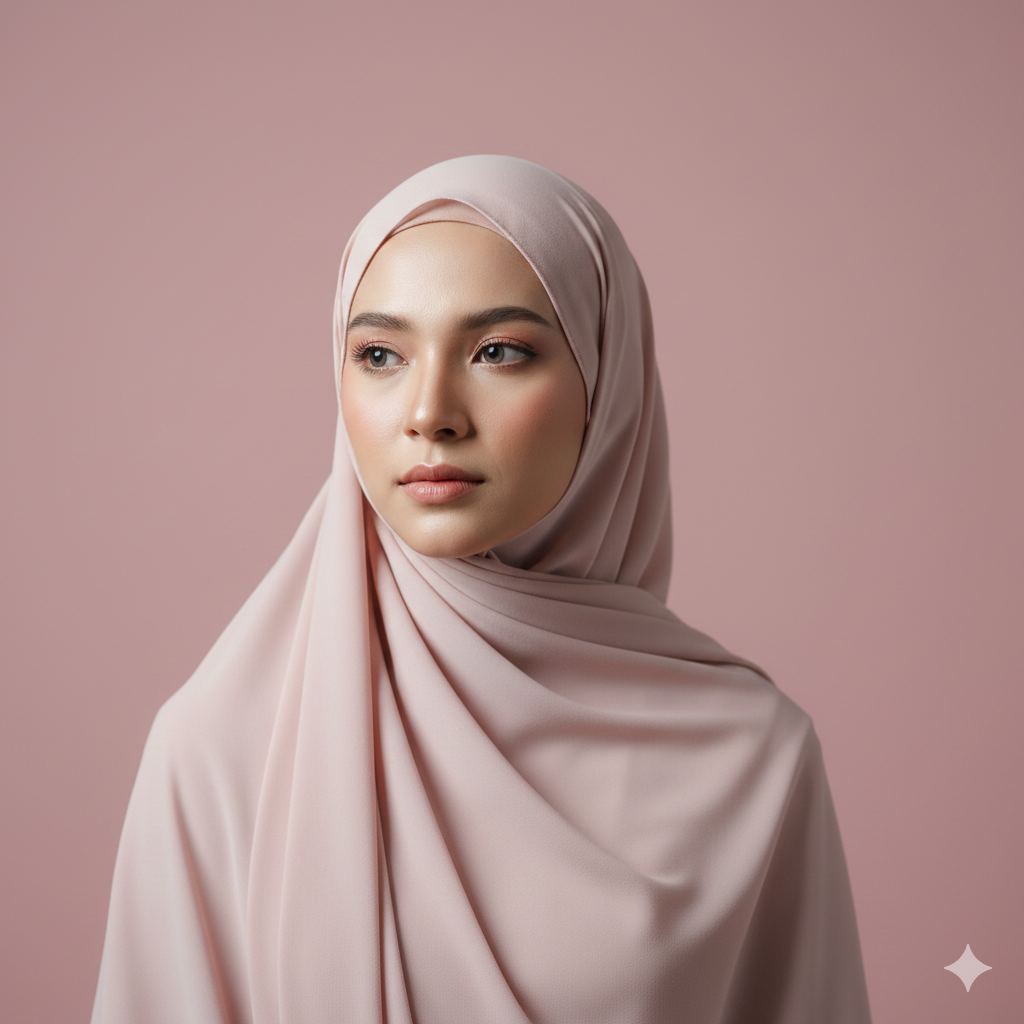 7. Muslim Woman Portrait with Pastel Background and Soft Shadows
