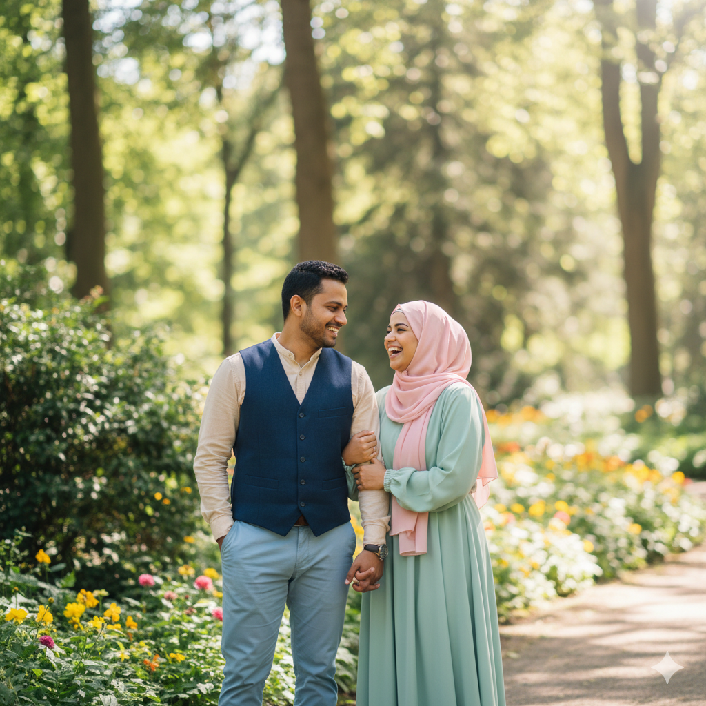 Muslim Couple Outdoor Portrait with Natural Daylight