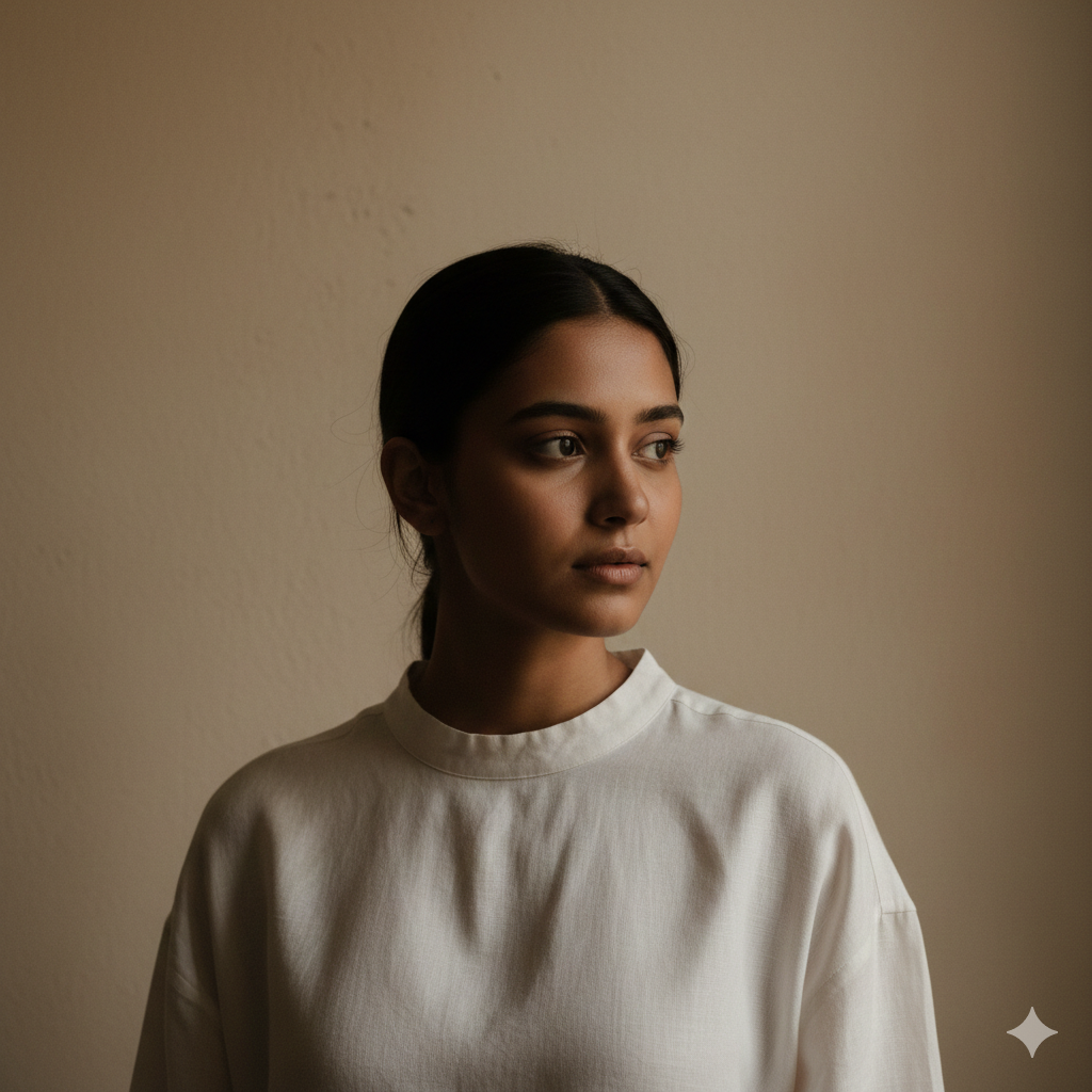Minimalist Indian Girl Portrait with Soft Shadows
