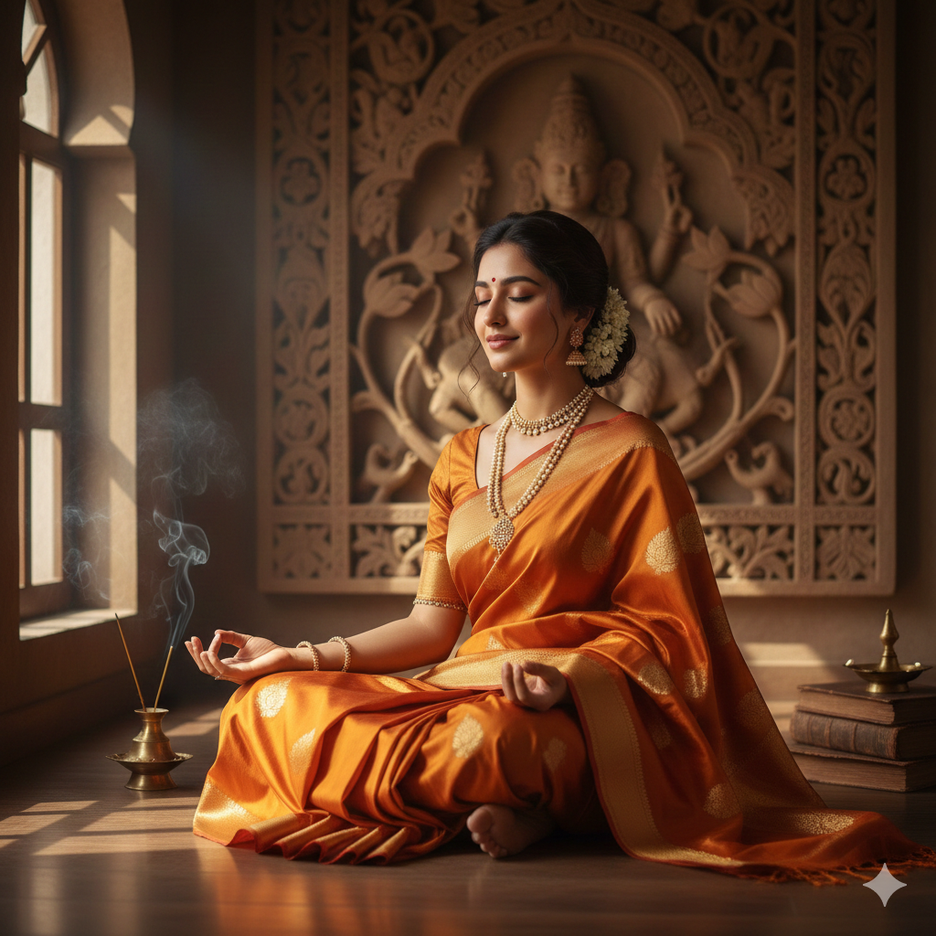 Traditional Saree Look with Peaceful Expression