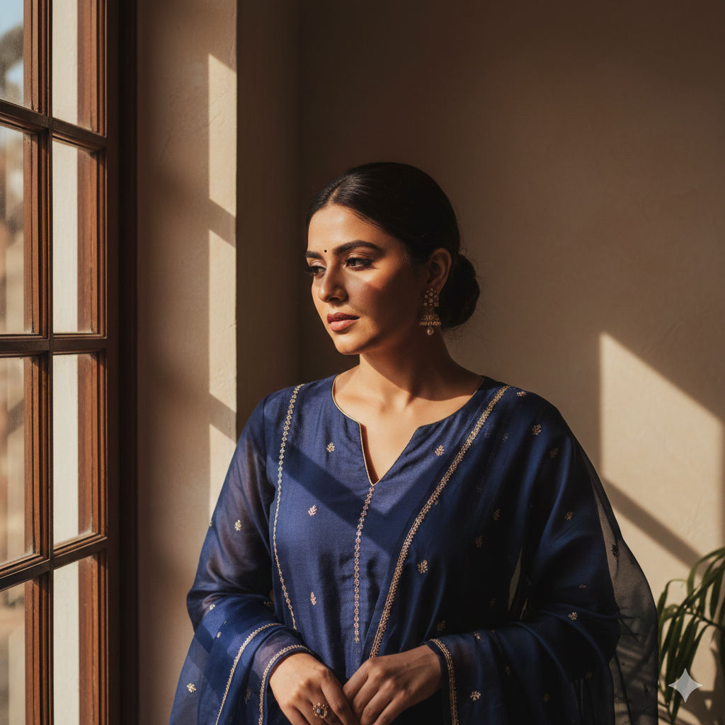 8. Traditional Shalwar Kameez Outfit with Soft Shadows