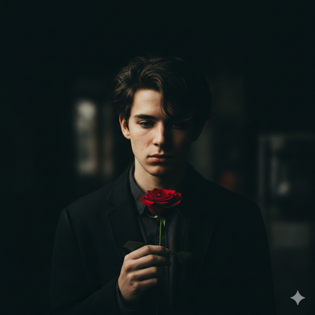 Moody Boy Rose Photo with Dark Tones
