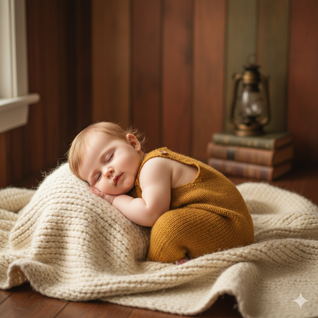 Baby Girl Photo with Cozy Outfit and Warm Tones