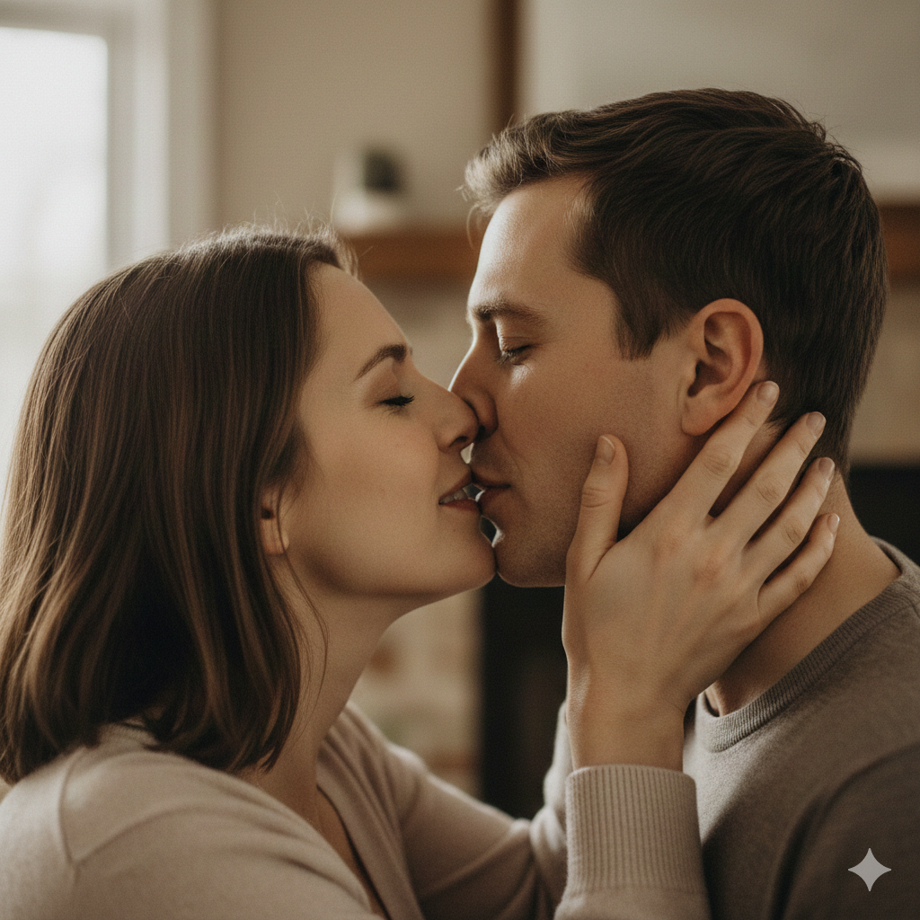 Subtle Romantic Kiss Between Adults with Close Framing