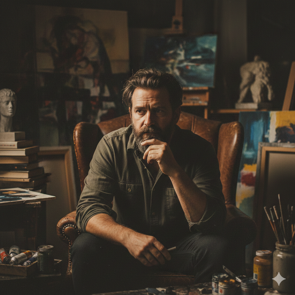 Creative Artist Man in Moody Environment
