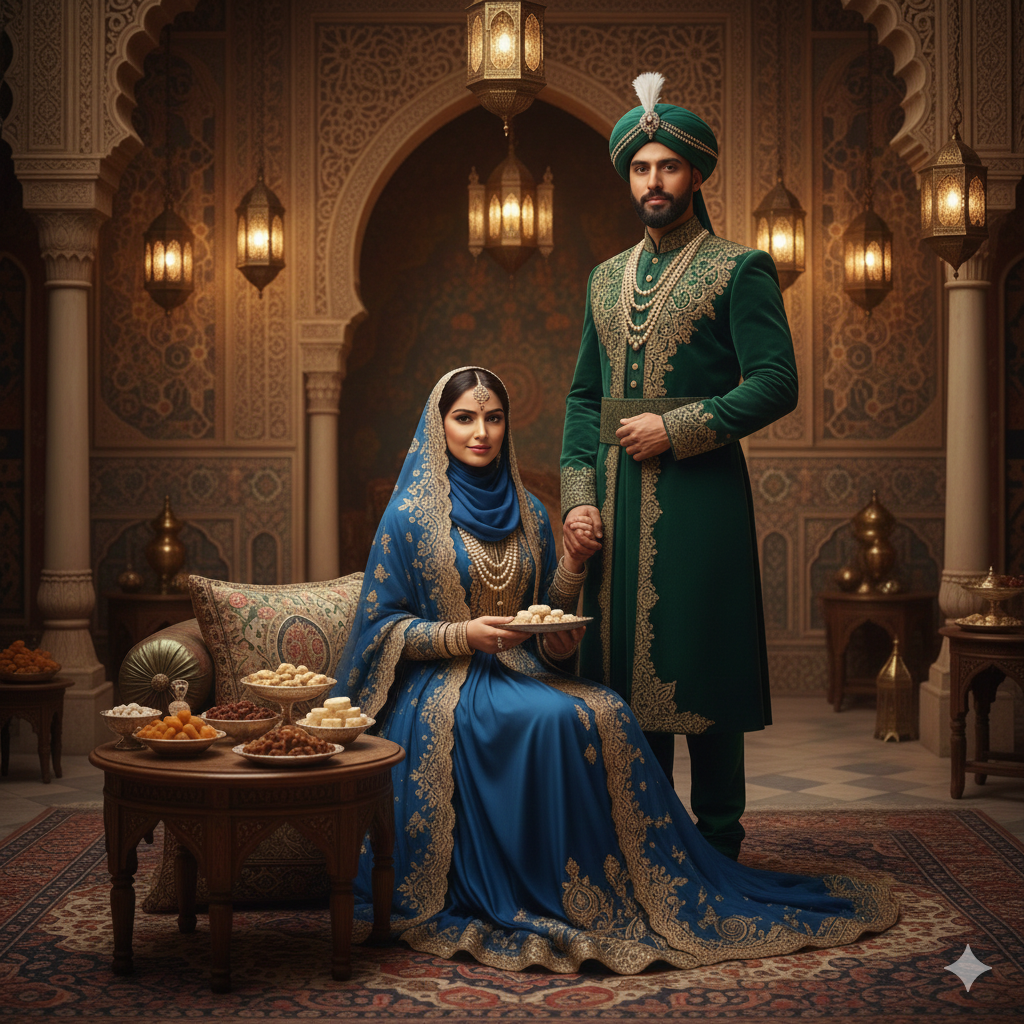 Elegant Muslim Couple Photo in Traditional Dress