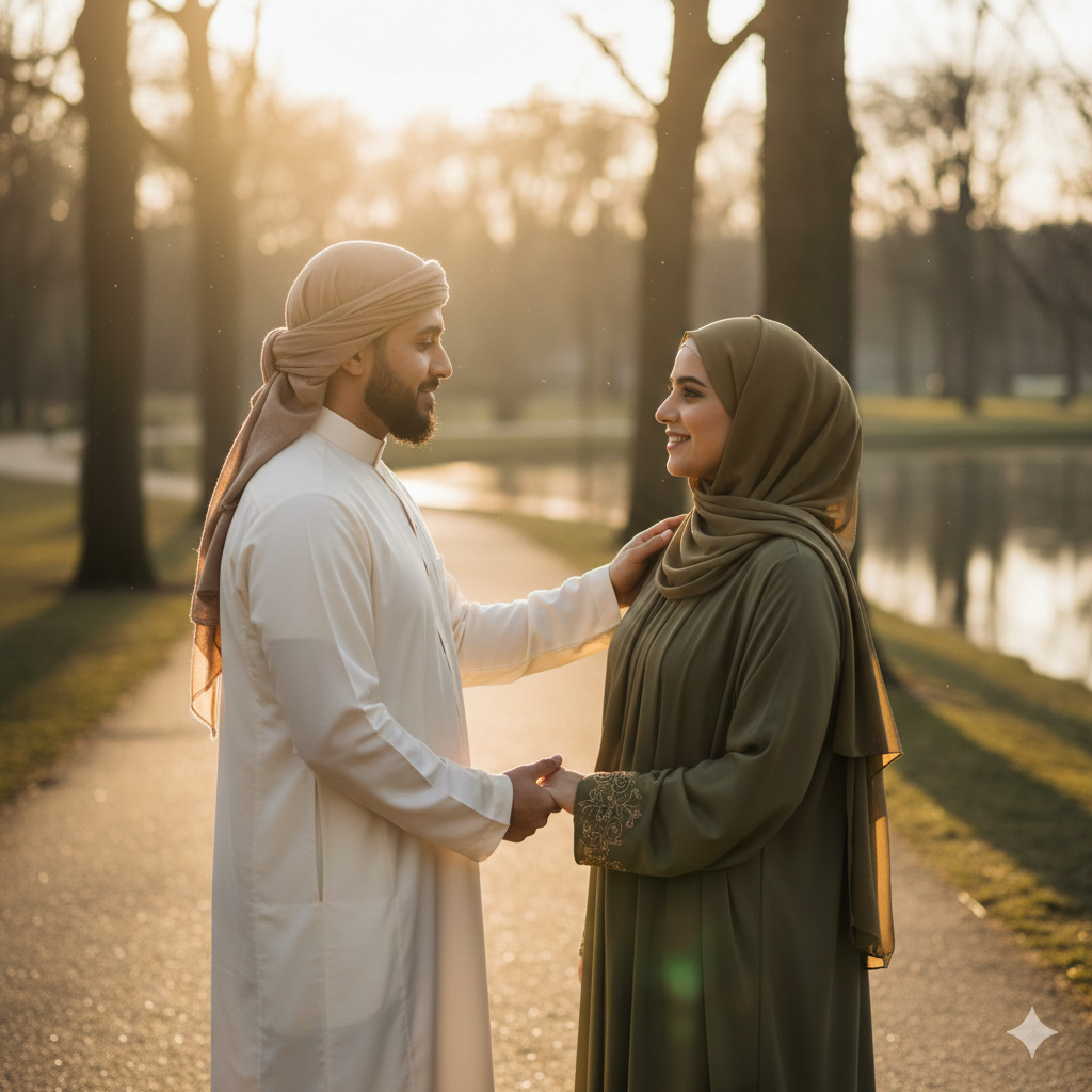 Muslim Couple Photo with Soft Evening Light