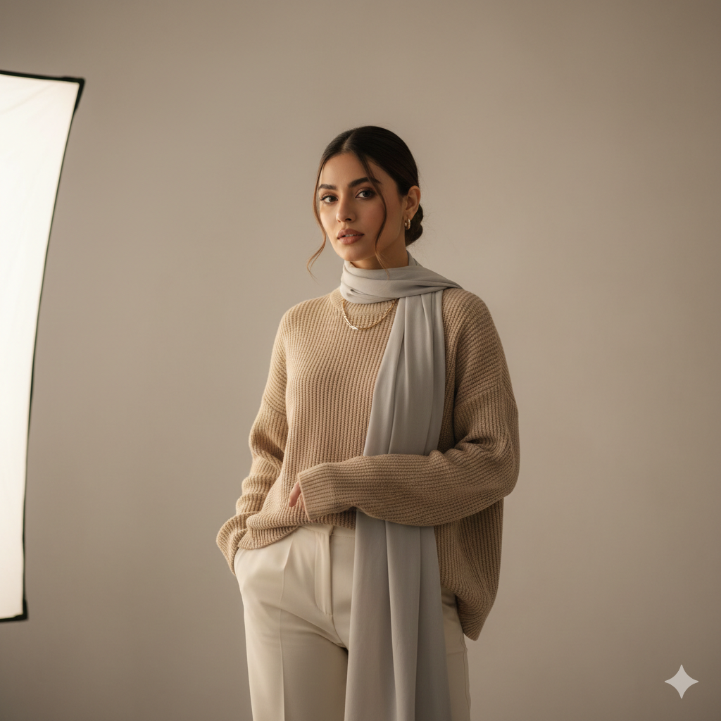 Modern Pakistani Girl Portrait with Neutral Color Tones