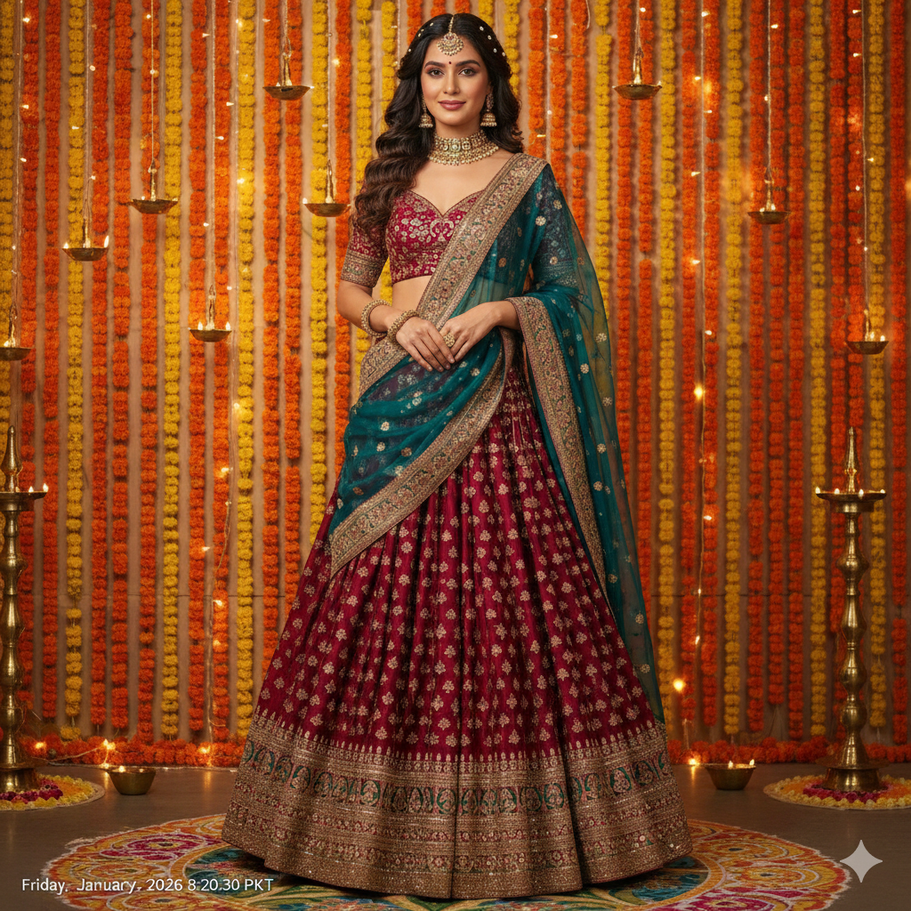 Elegant Diwali Look with Girl in Lehenga and Festive Background