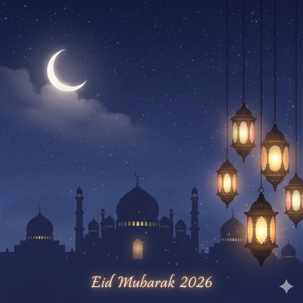 Peaceful Night Eid Mubarak 2026 Greeting Image