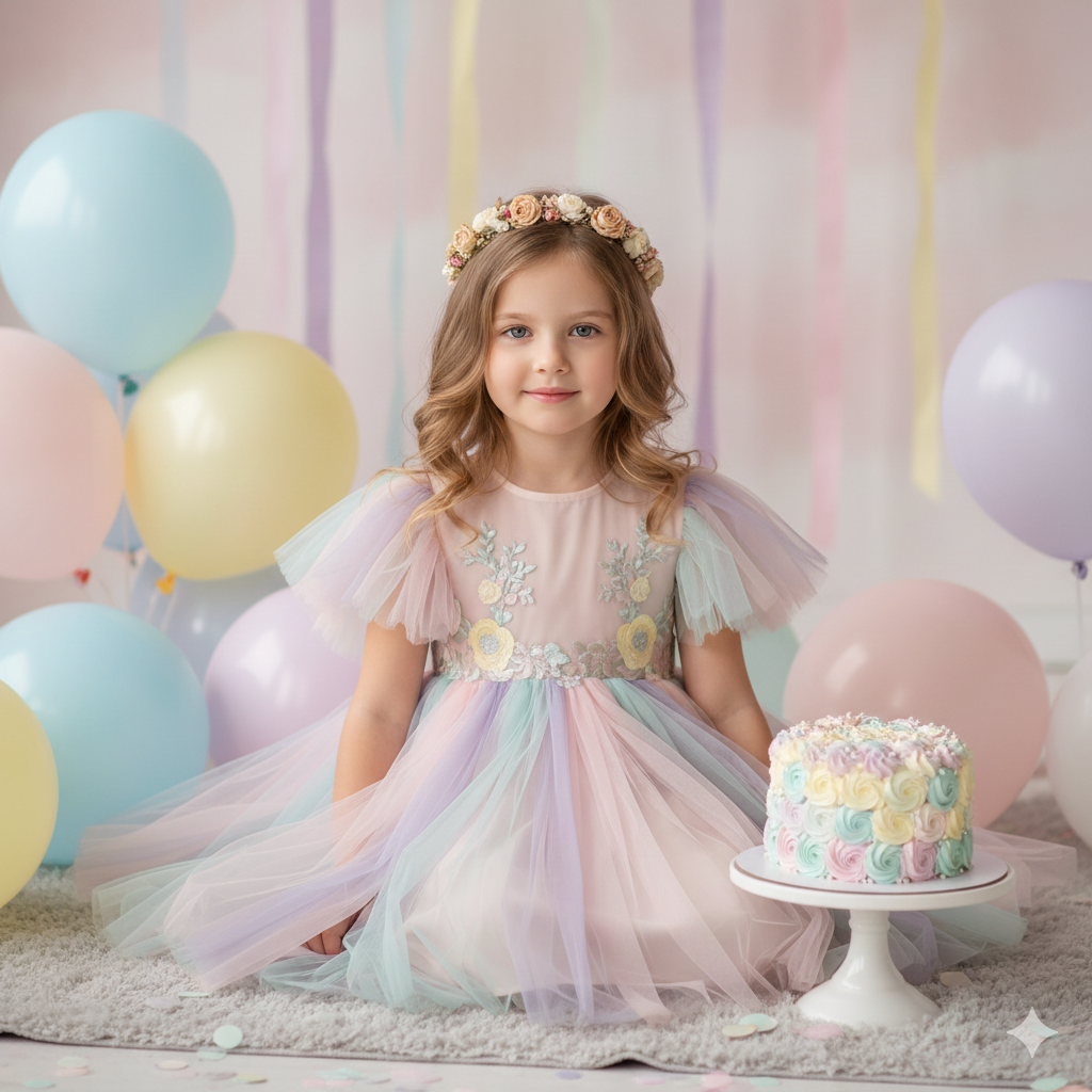Birthday Girl Photo with Pastel Color Palette