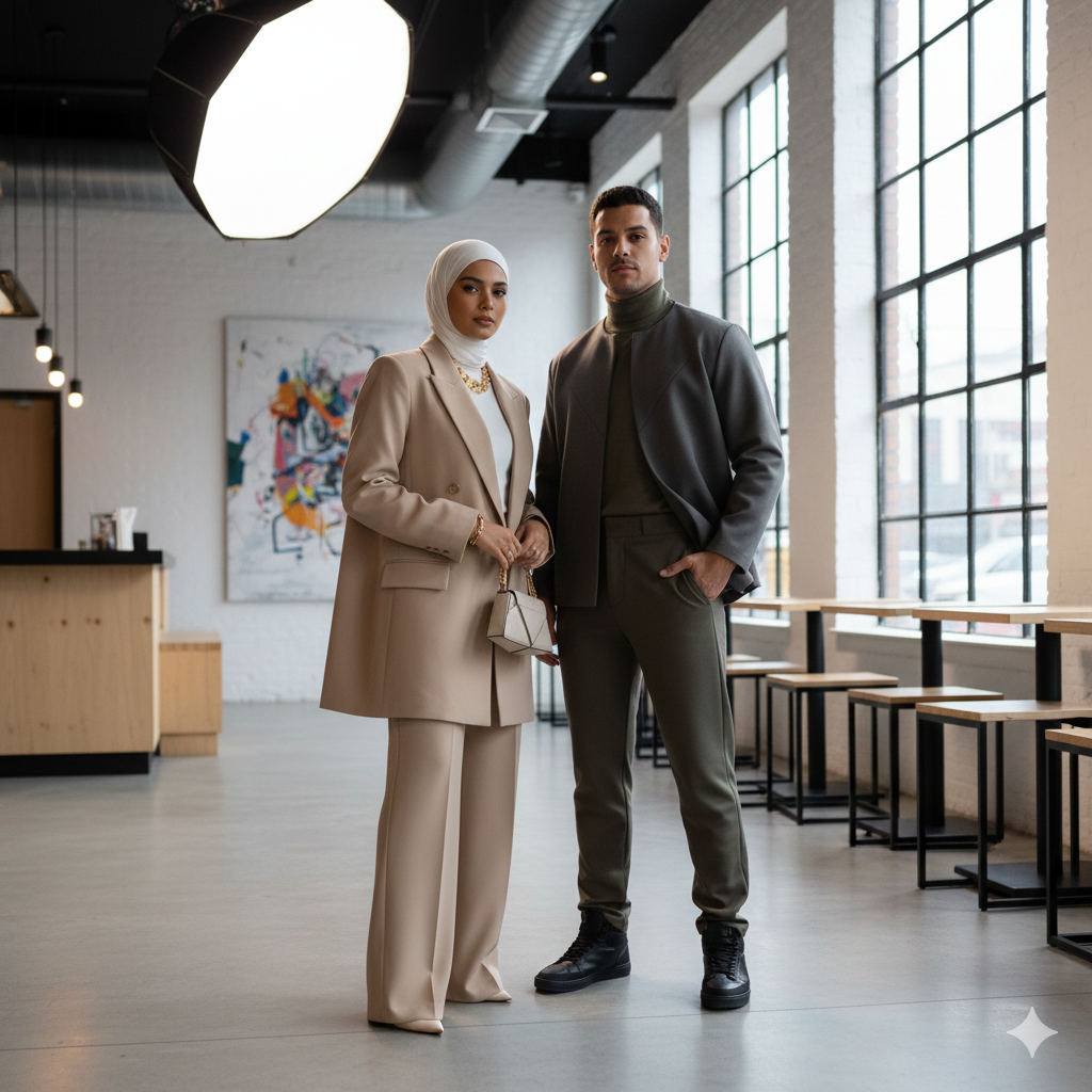 Modern Muslim Couple Image with Modest Fashion
