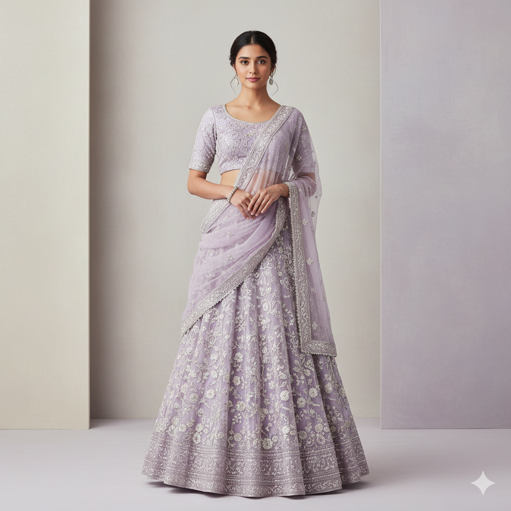 11. Pastel Color Lehenga Portrait with Elegant Background