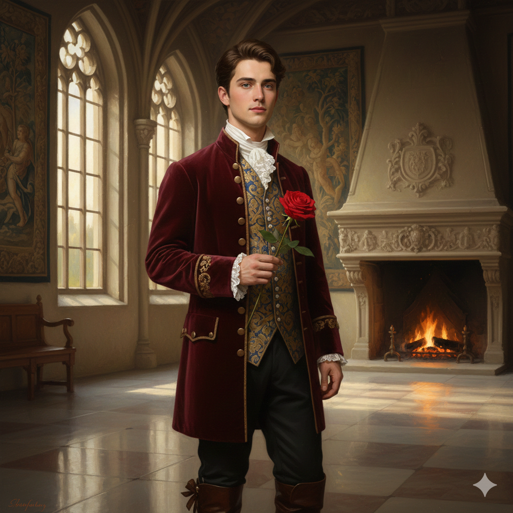 Royal Style Boy with Rose and Elegant Outfit
