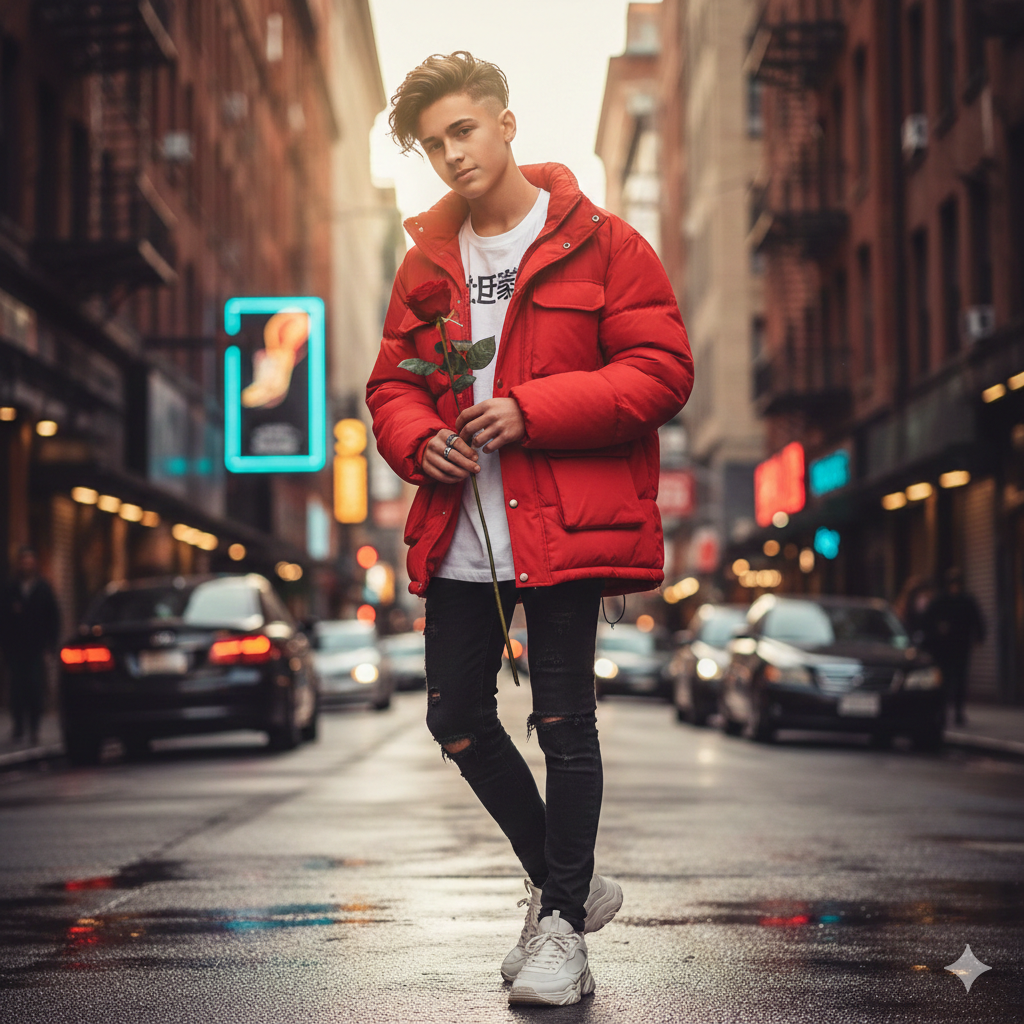 Stylish Teen Boy with Rose for Instagram Feed