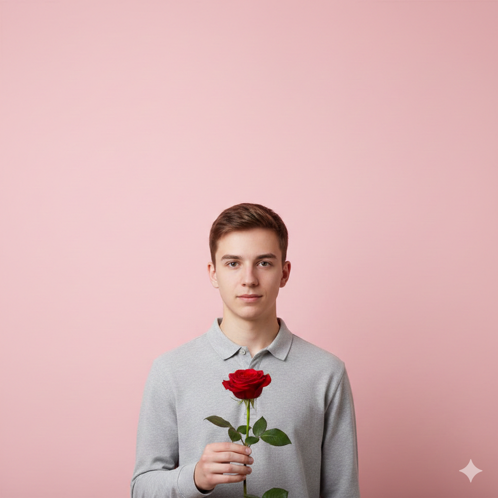 Minimalist Boy Rose Photo with Clean Background