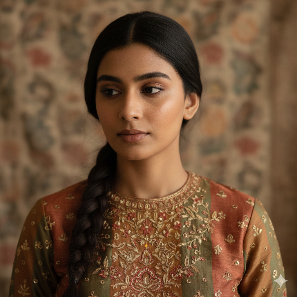 3. Traditional Lehenga Look with Minimal Makeup and Calm Expression