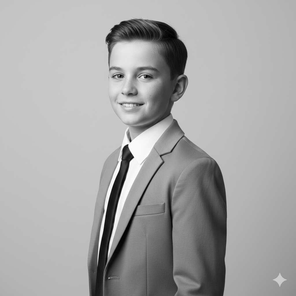 Studio‑Style Black and White Boy Portrait