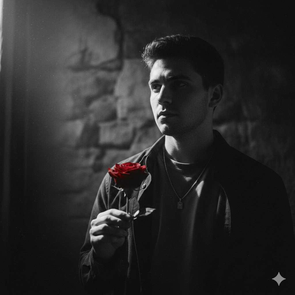 Cinematic Boy Rose Portrait with Moody Lighting