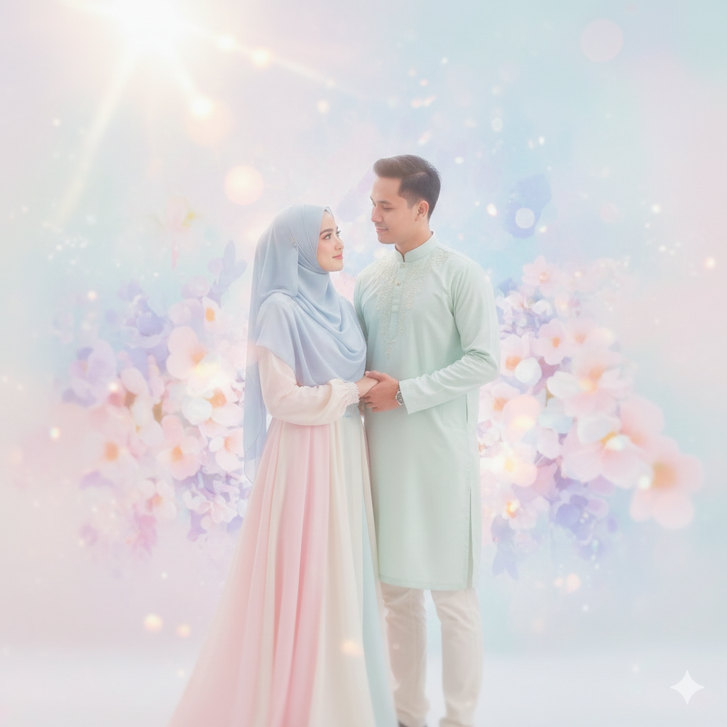 Muslim Couple Photo with Soft Pastel Color Tones