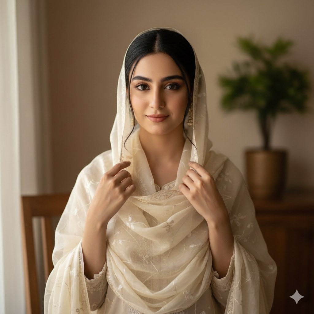 Pakistani Girl Portrait in Dupatta with Natural Light