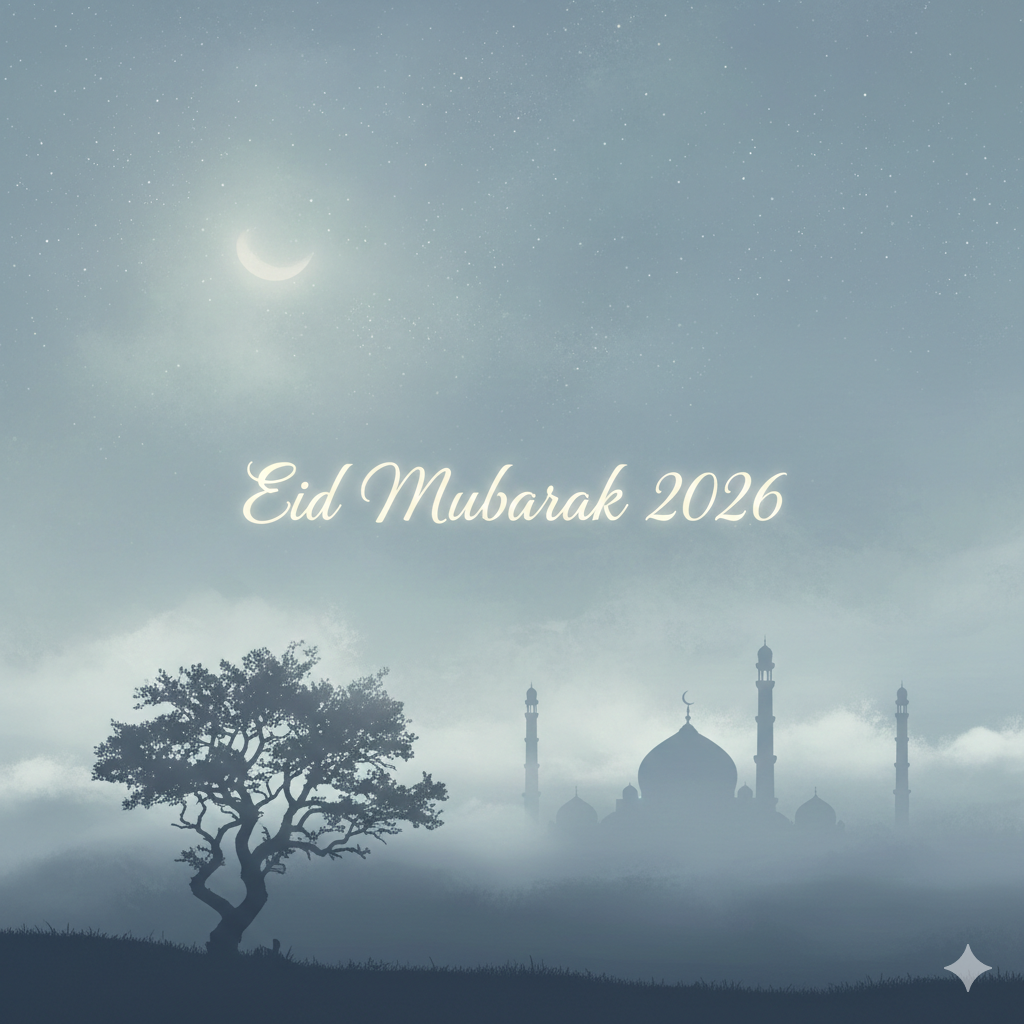 Serene Eid Mubarak 2026 Moonlight Background