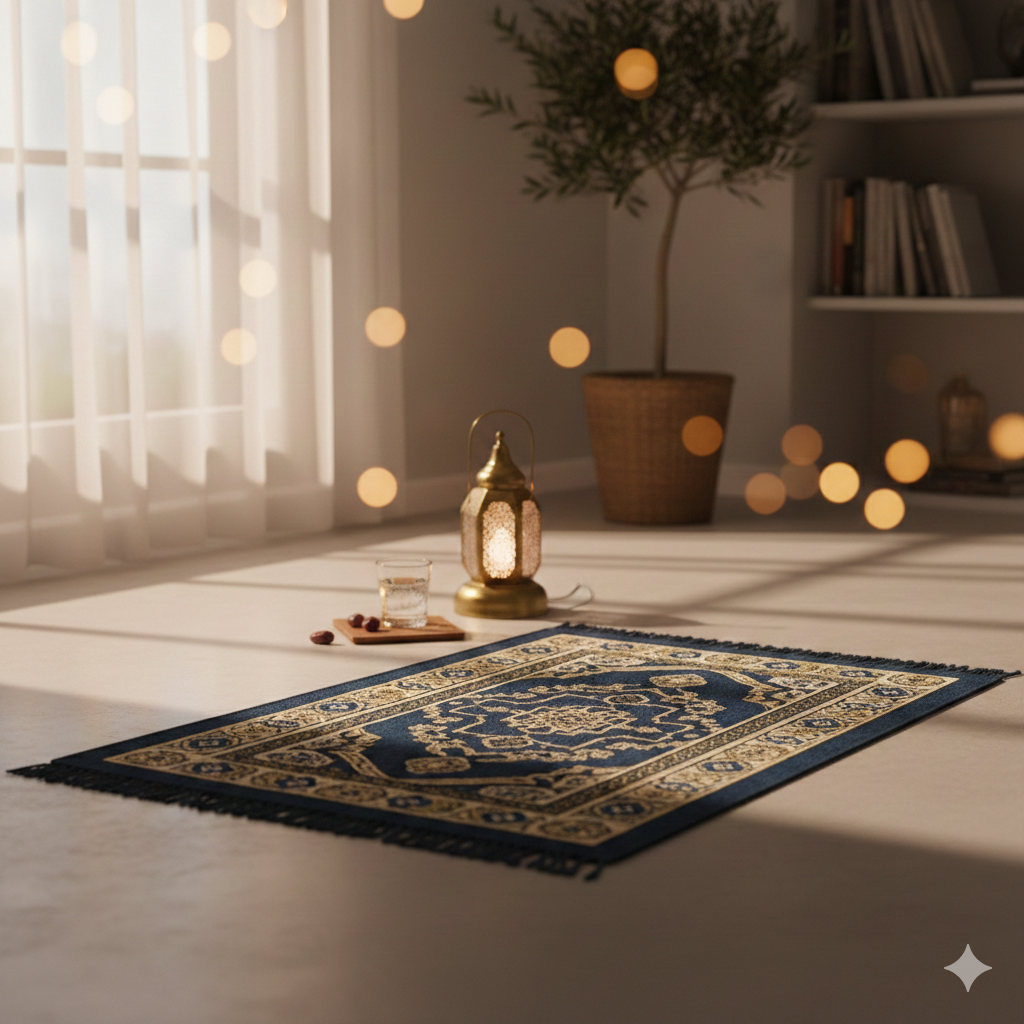 Peaceful Ramadan Image with Prayer Mat and Soft Light