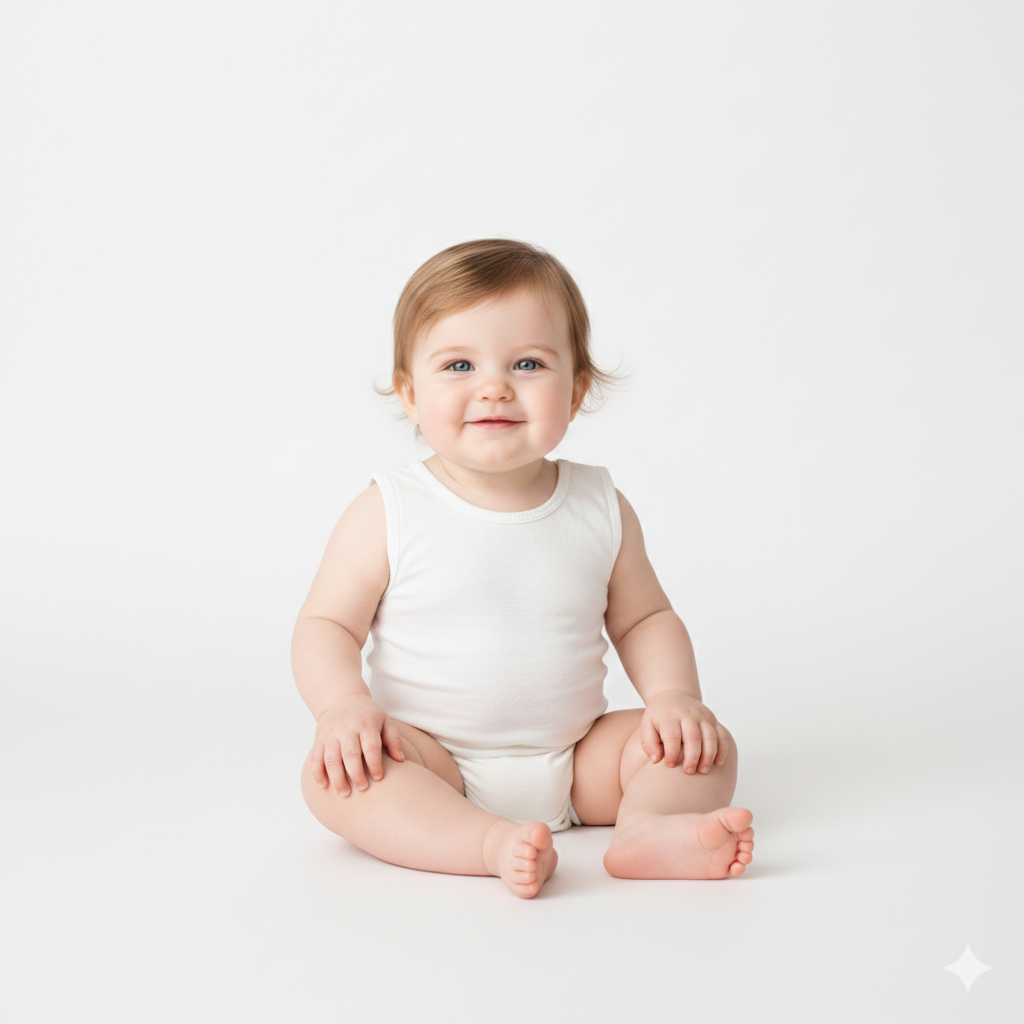 Studio‑Style Baby Girl Portrait with Clean White Background