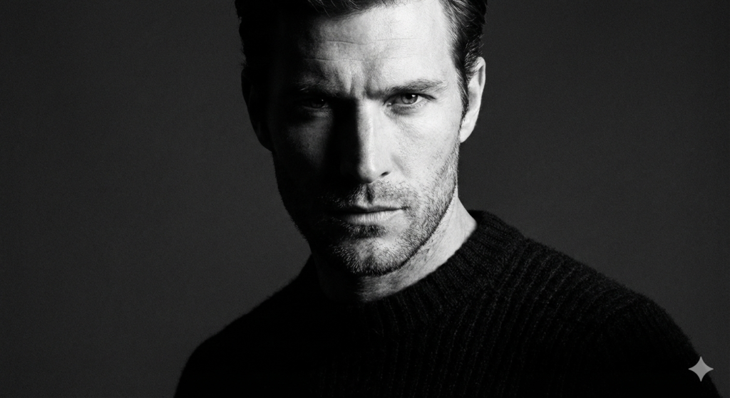 Masculine Black and White Portrait Prompt