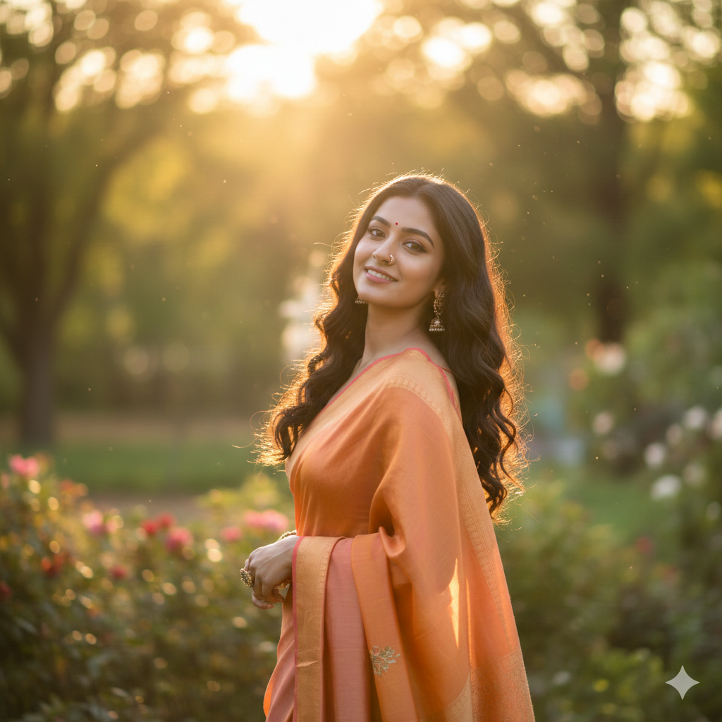 Outdoor Saree Portrait with Natural Sunlight Glow